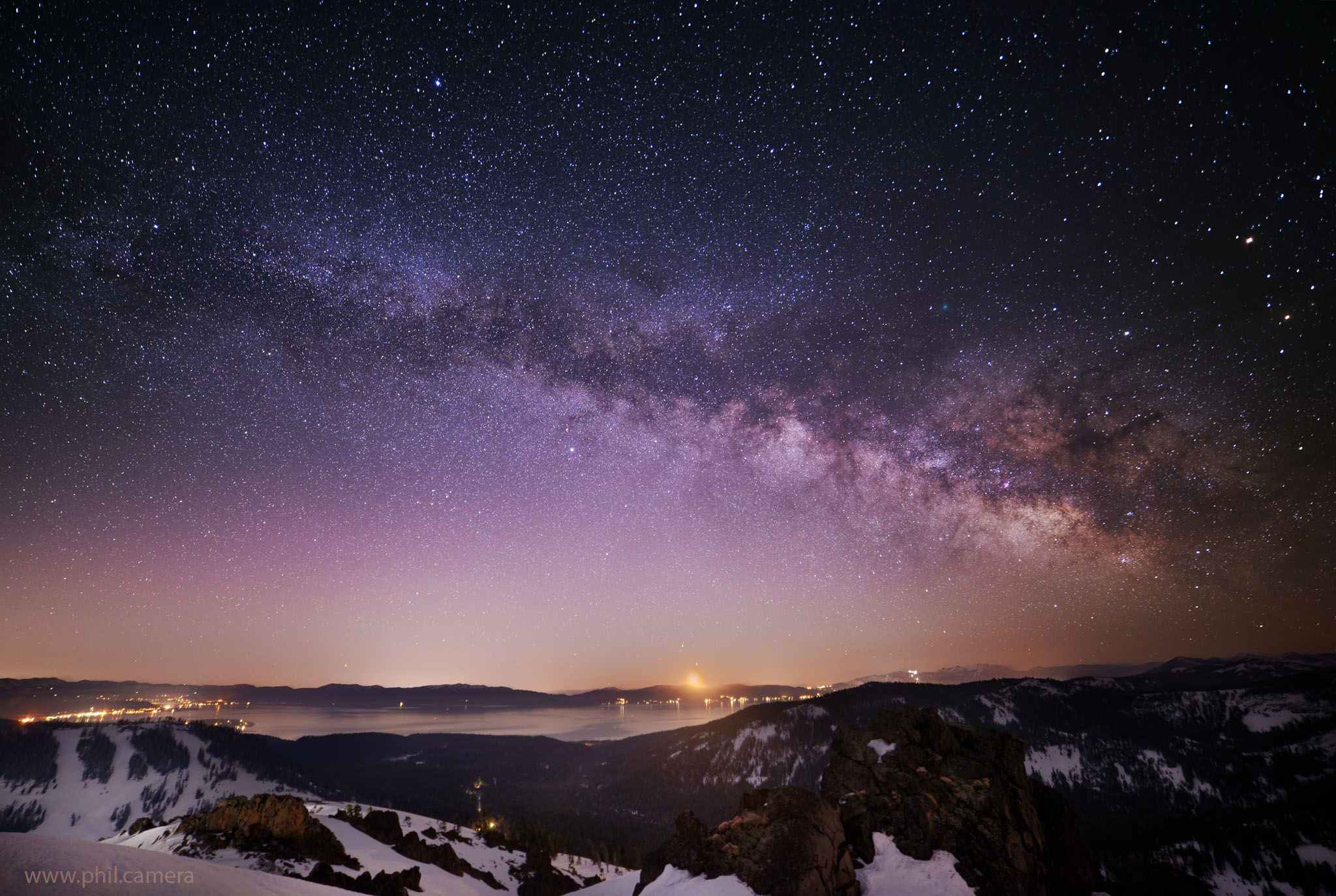 Crescent Moonrise and Milky Way ove