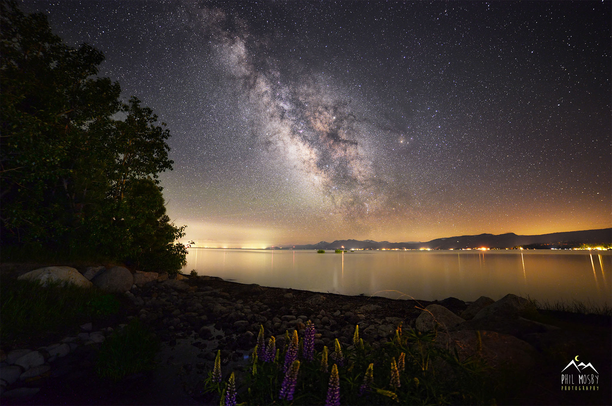 Milky Way setting over Lake Tahoe.